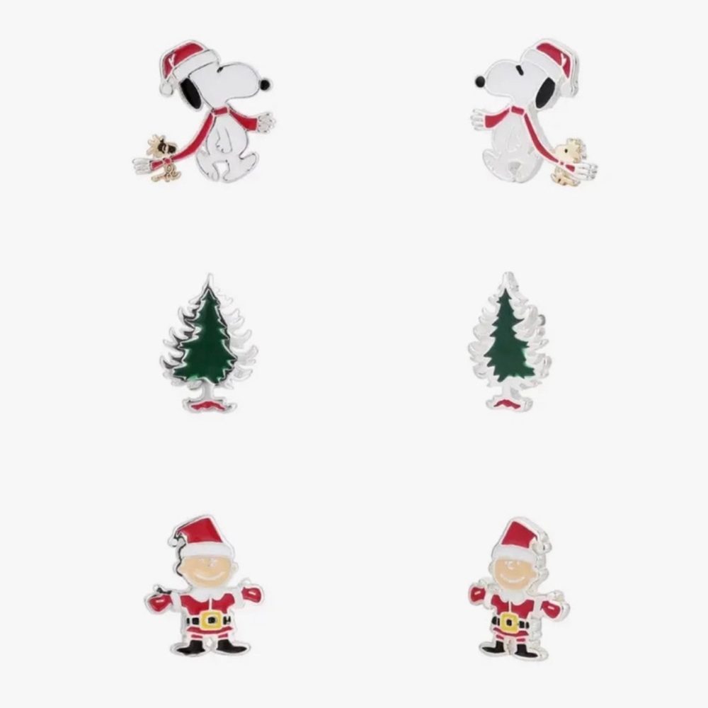 NWT UNWRITTEN FINE SILVER PLATED PEANUTS SNOOPY HOLIDAY EARRING TRIO 3 PCS SET